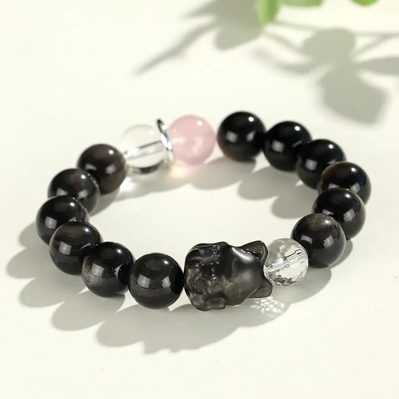 Silverstone and crystal beaded bracelet with electroplated finish and adjustable extension chain