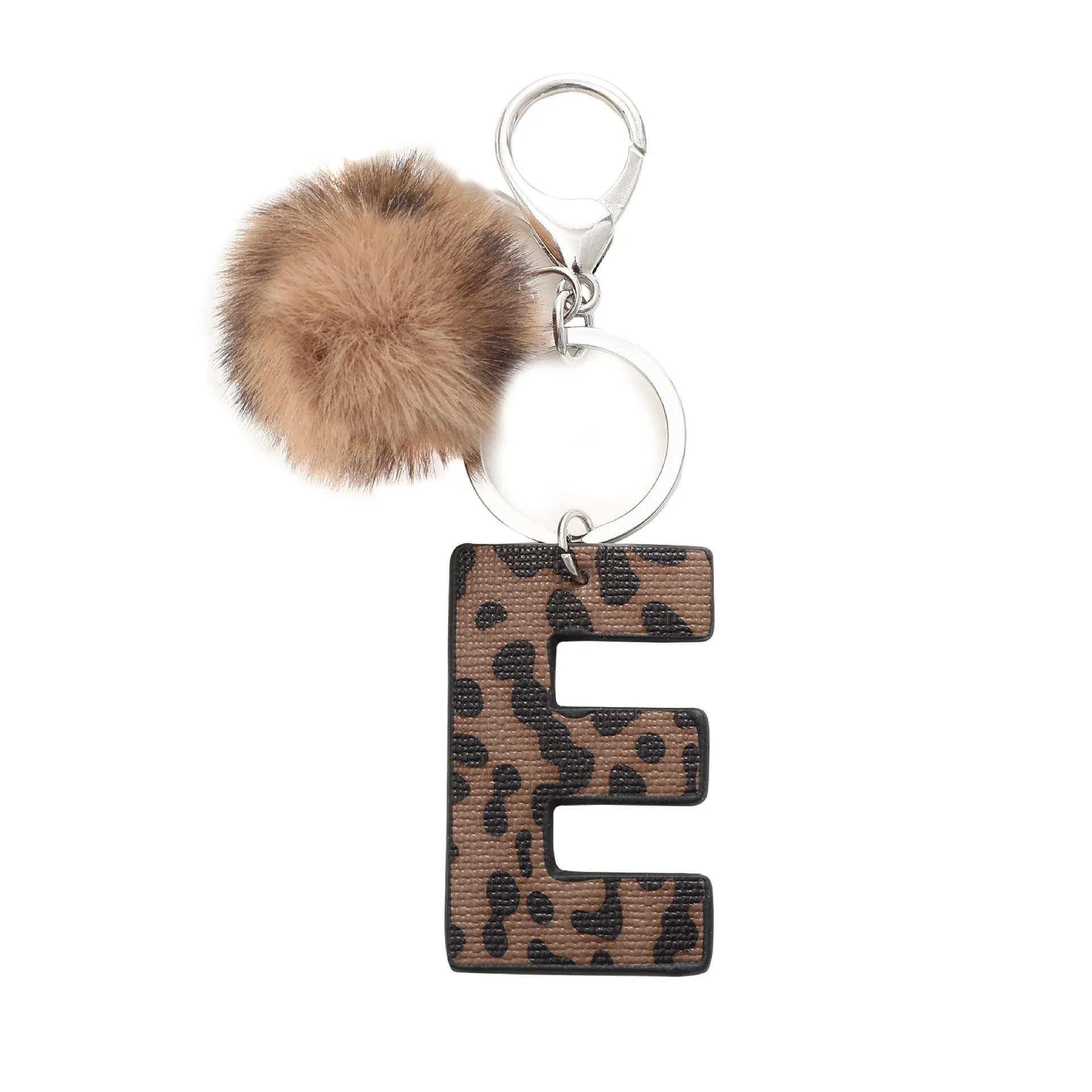 Retro leopard-print oil-edged letter acrylic keychain on artificial leather strap with metal keyring