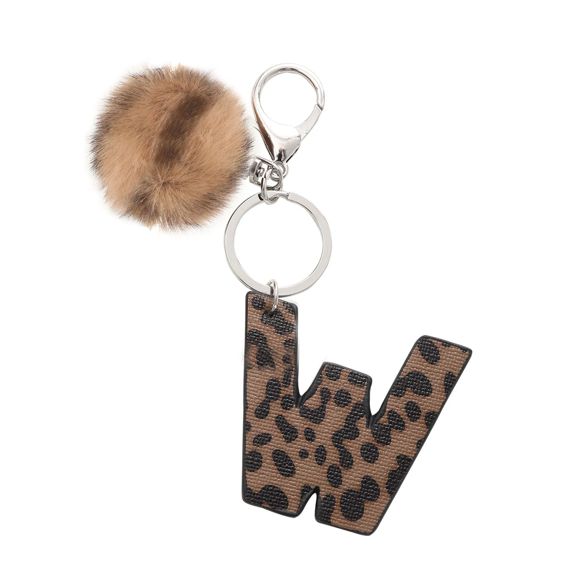 Retro leopard-print oil-edged letter acrylic keychain on artificial leather strap with metal keyring