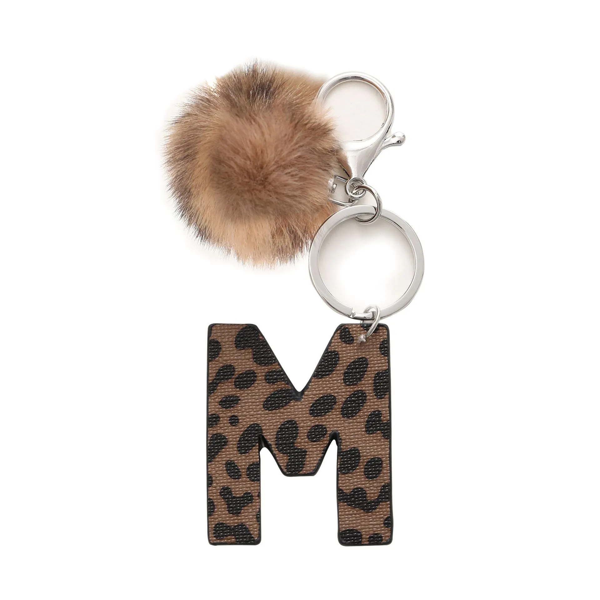 Retro leopard-print oil-edged letter acrylic keychain on artificial leather strap with metal keyring