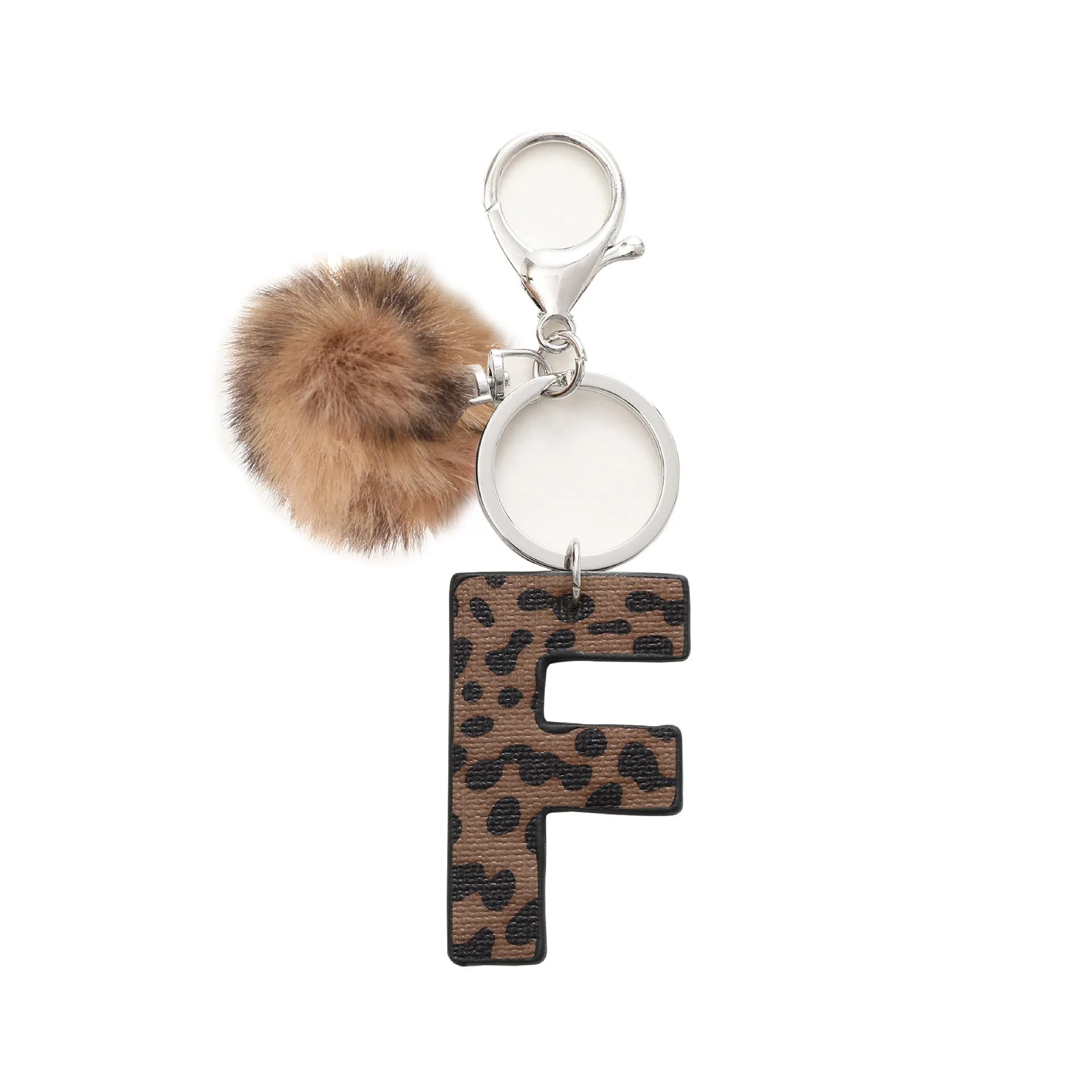 Retro leopard-print oil-edged letter acrylic keychain on artificial leather strap with metal keyring