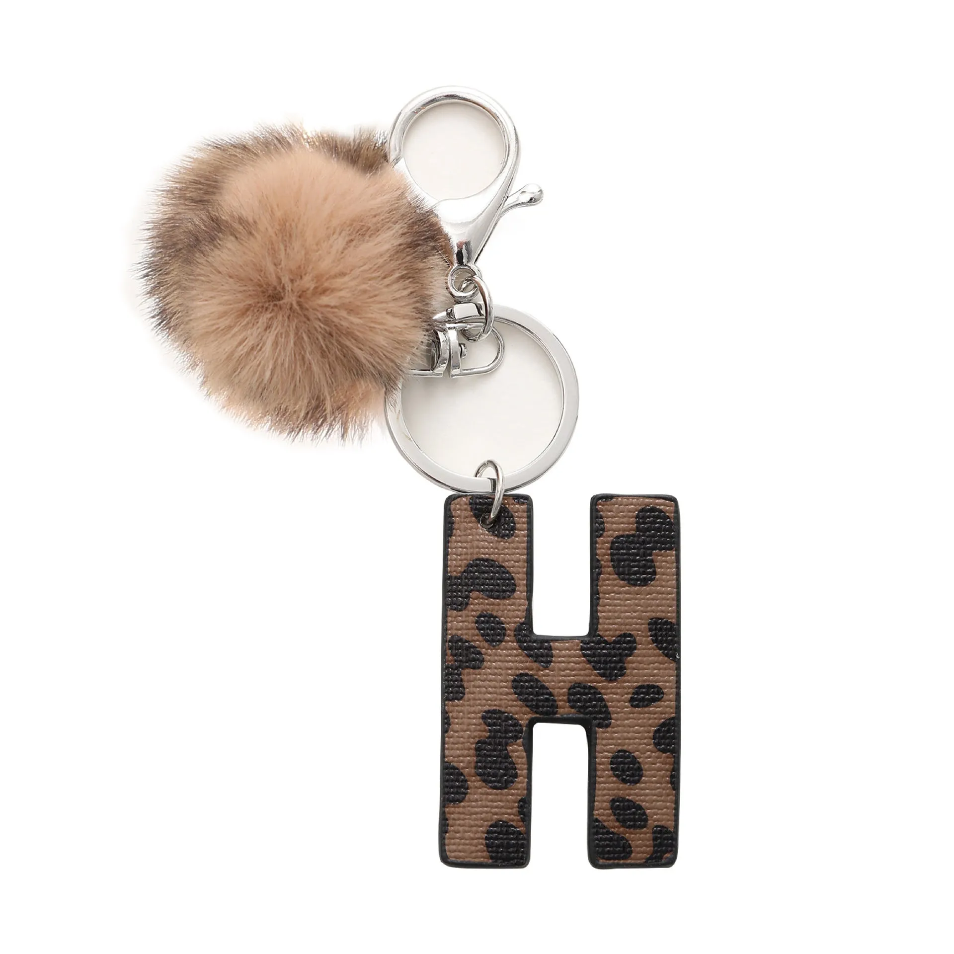 Retro leopard-print oil-edged letter acrylic keychain on artificial leather strap with metal keyring