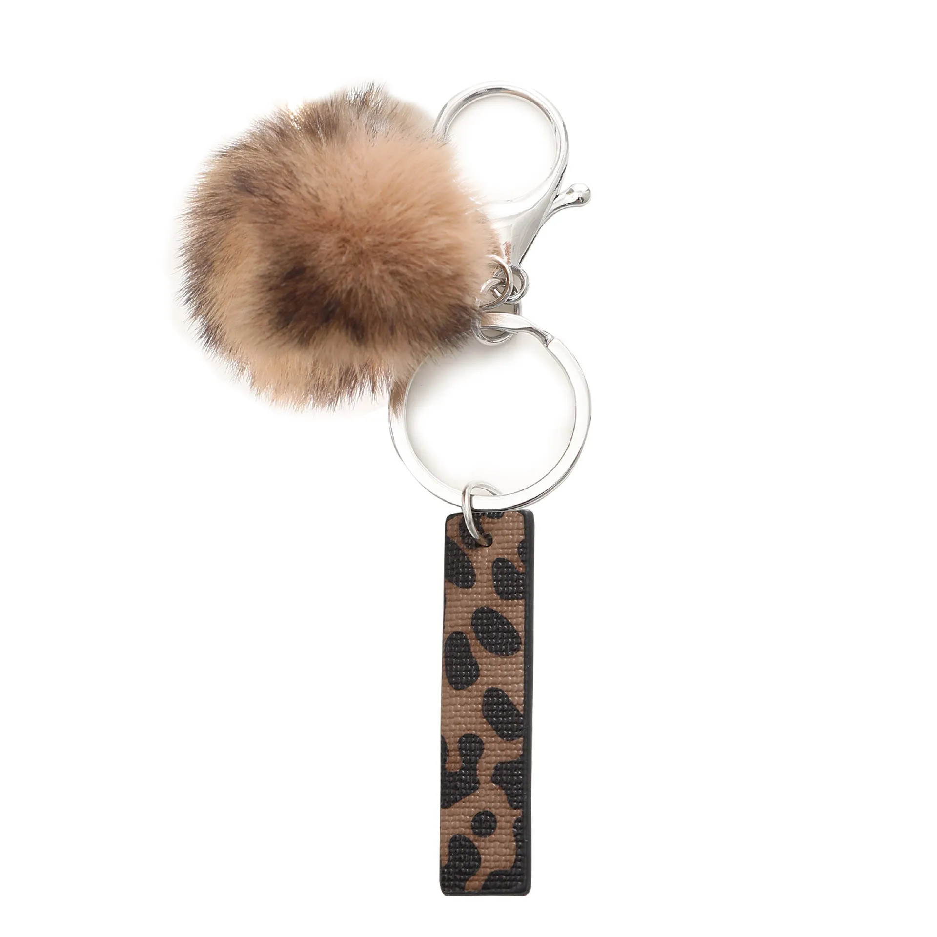 Retro leopard-print oil-edged letter acrylic keychain on artificial leather strap with metal keyring
