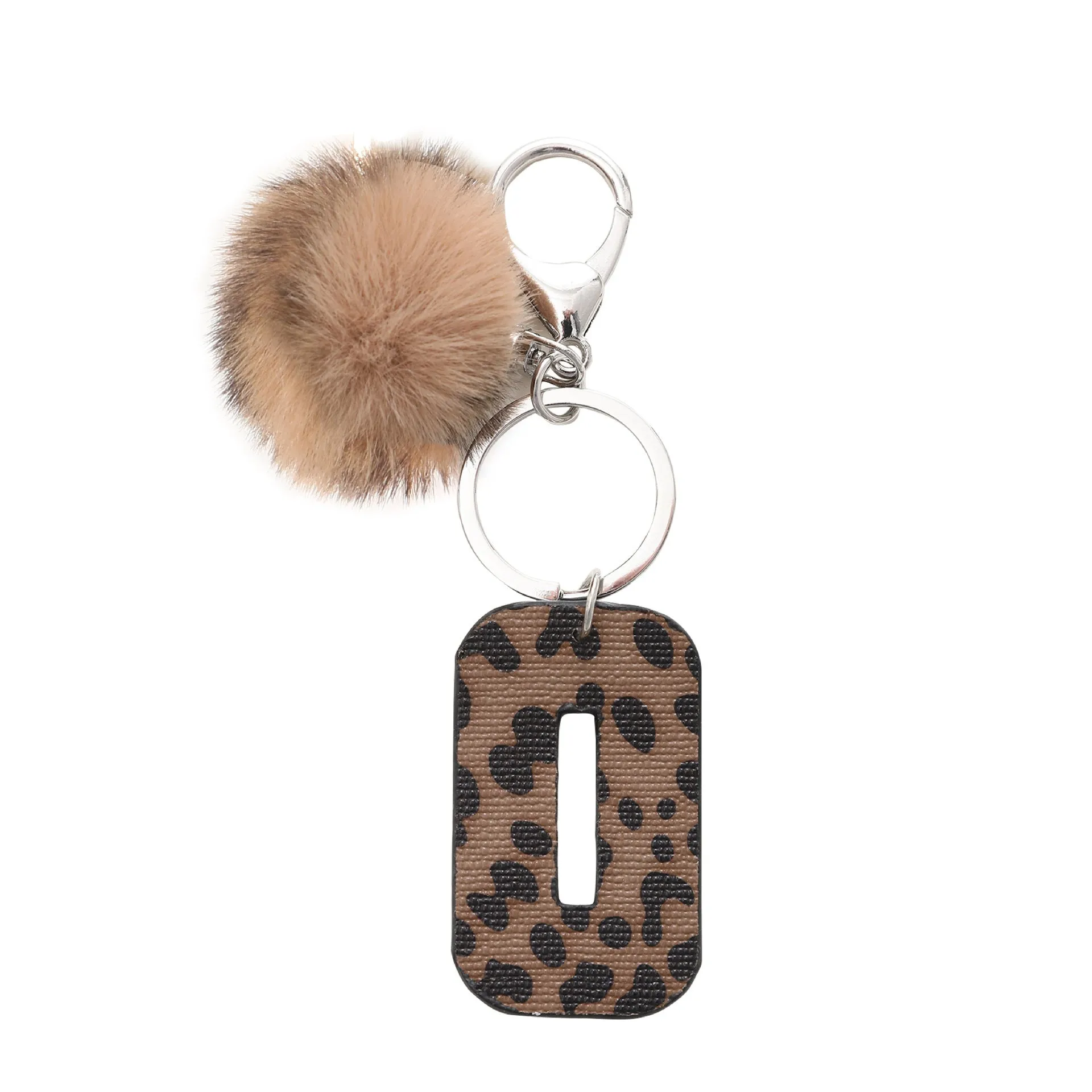 Retro leopard-print oil-edged letter acrylic keychain on artificial leather strap with metal keyring