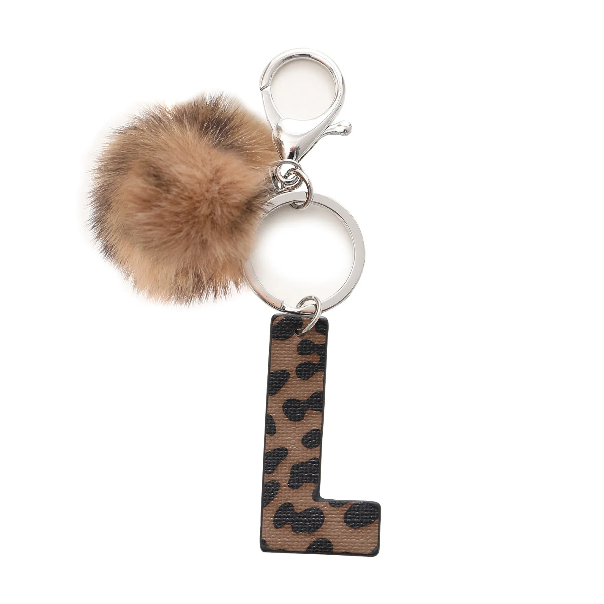 Retro leopard-print oil-edged letter acrylic keychain on artificial leather strap with metal keyring
