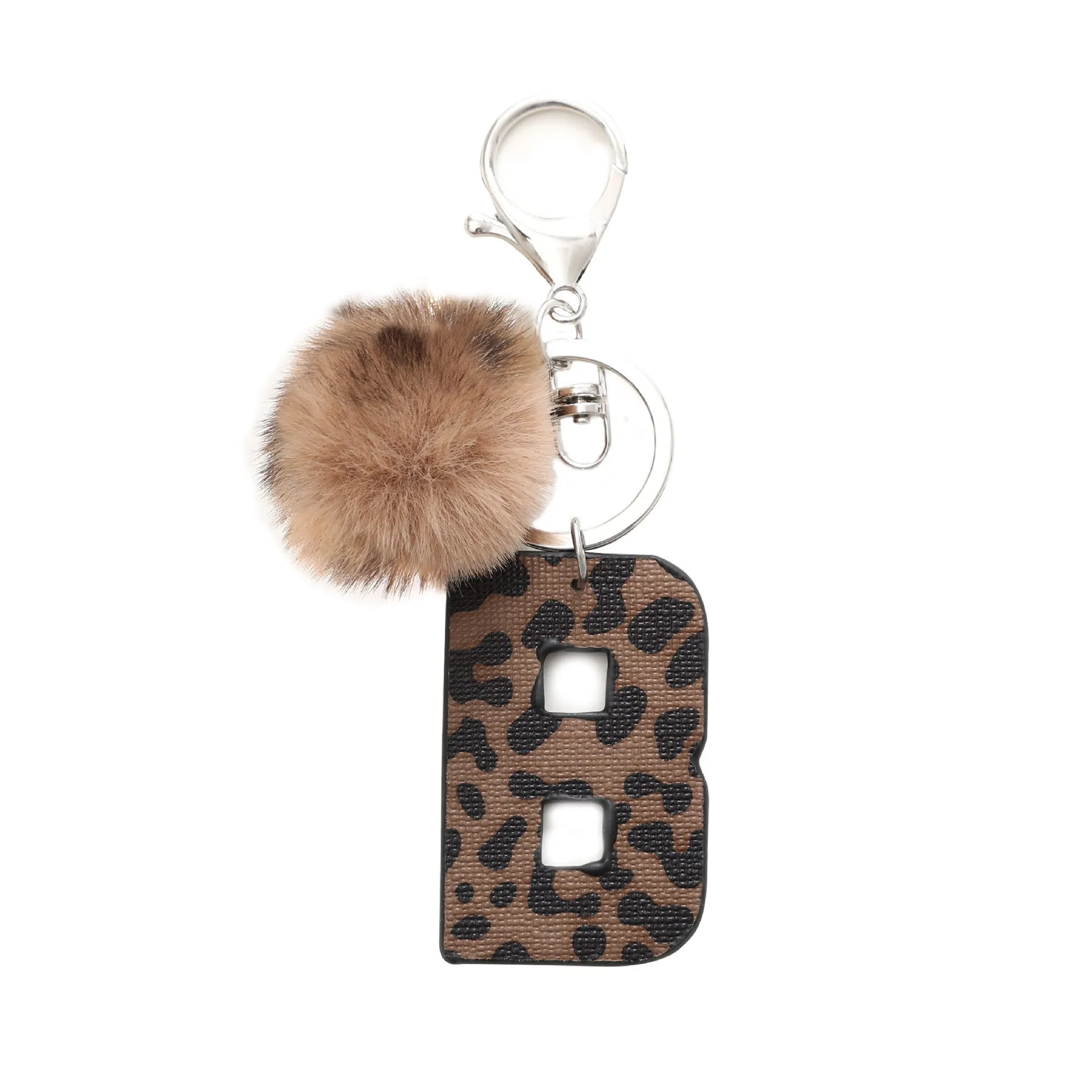 Retro leopard-print oil-edged letter acrylic keychain on artificial leather strap with metal keyring