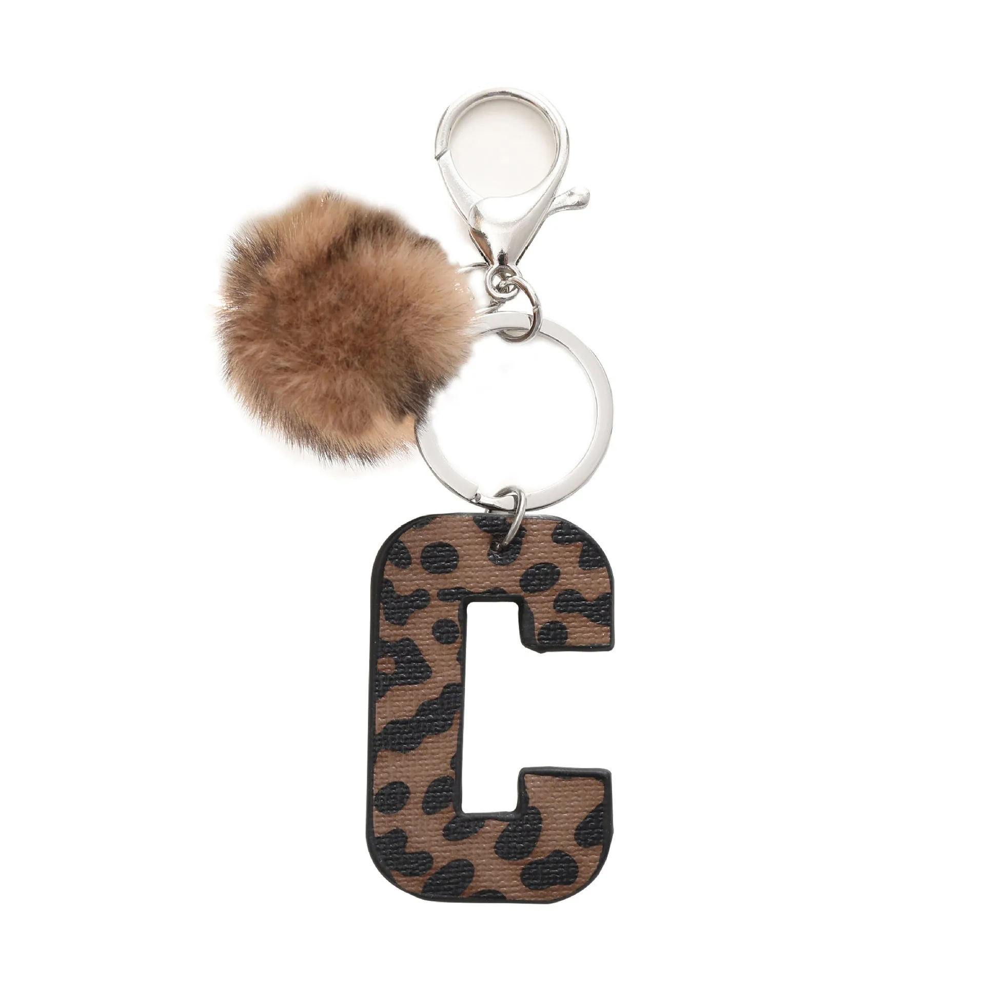 Retro leopard-print oil-edged letter acrylic keychain on artificial leather strap with metal keyring