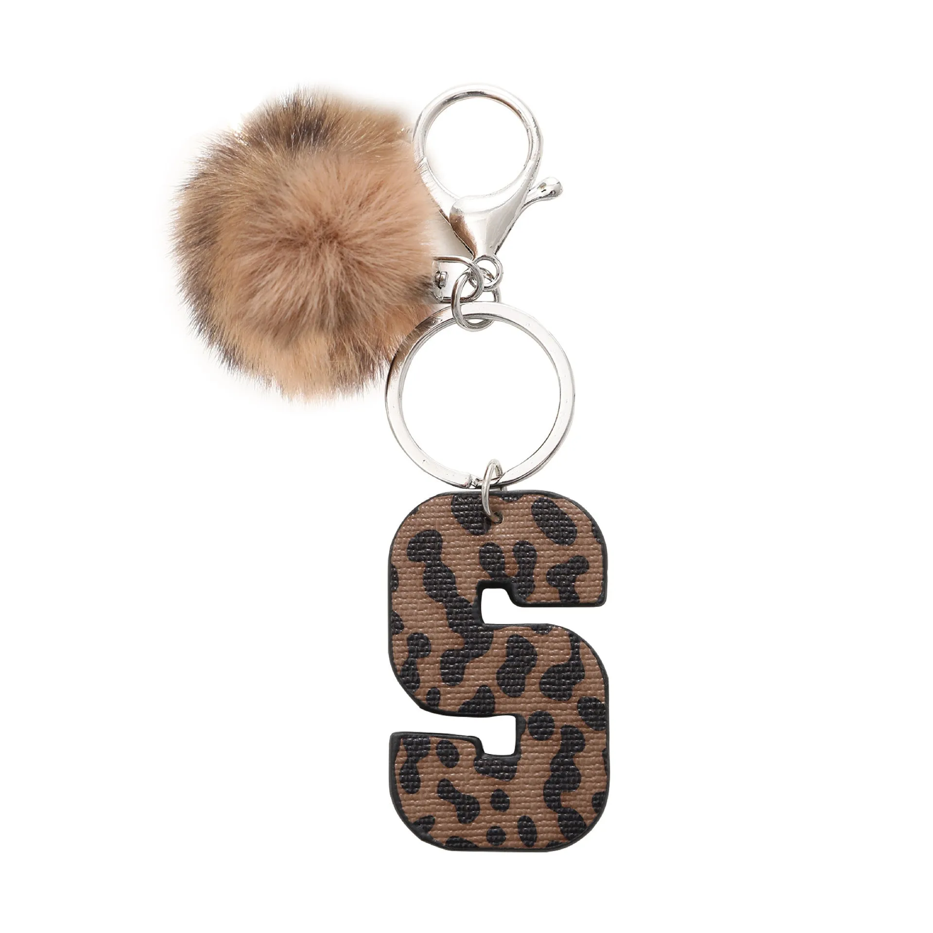 Retro leopard-print oil-edged letter acrylic keychain on artificial leather strap with metal keyring
