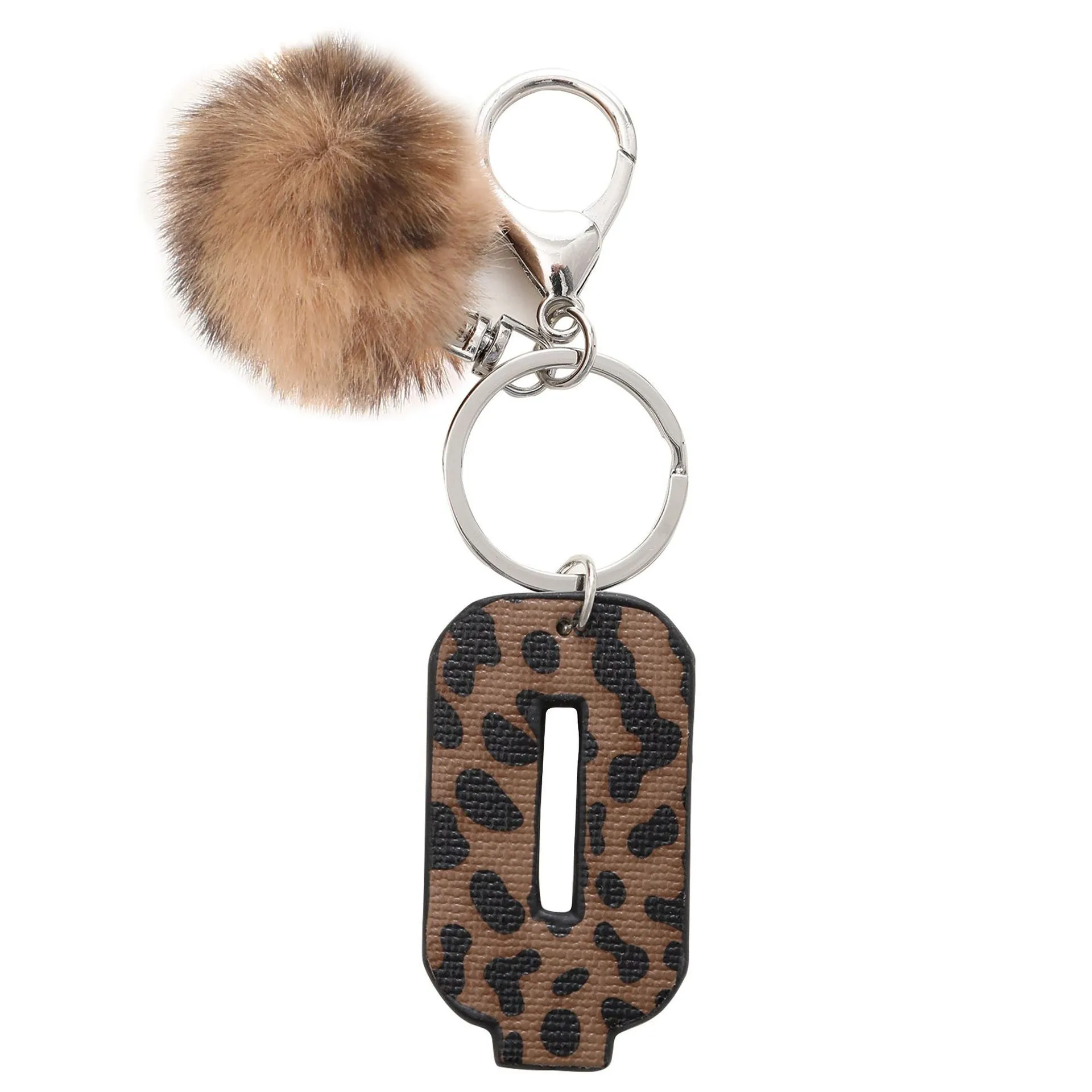 Retro leopard-print oil-edged letter acrylic keychain on artificial leather strap with metal keyring