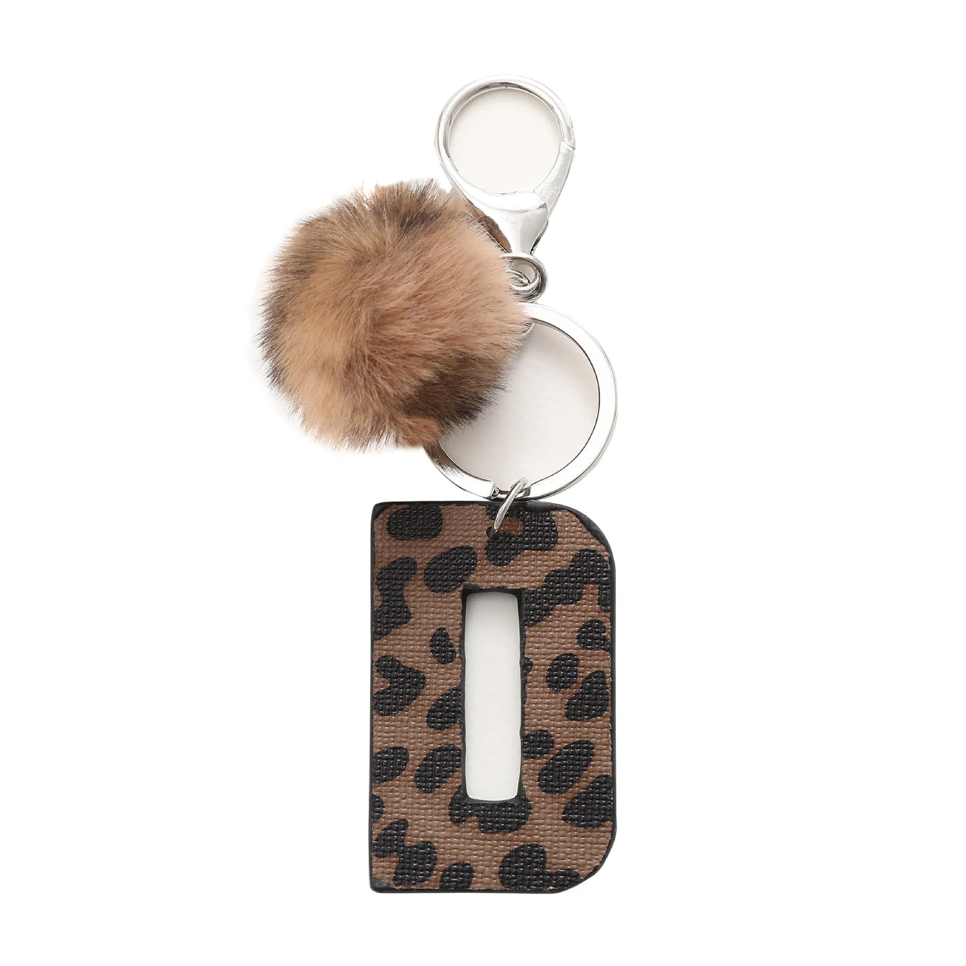 Retro leopard-print oil-edged letter acrylic keychain on artificial leather strap with metal keyring