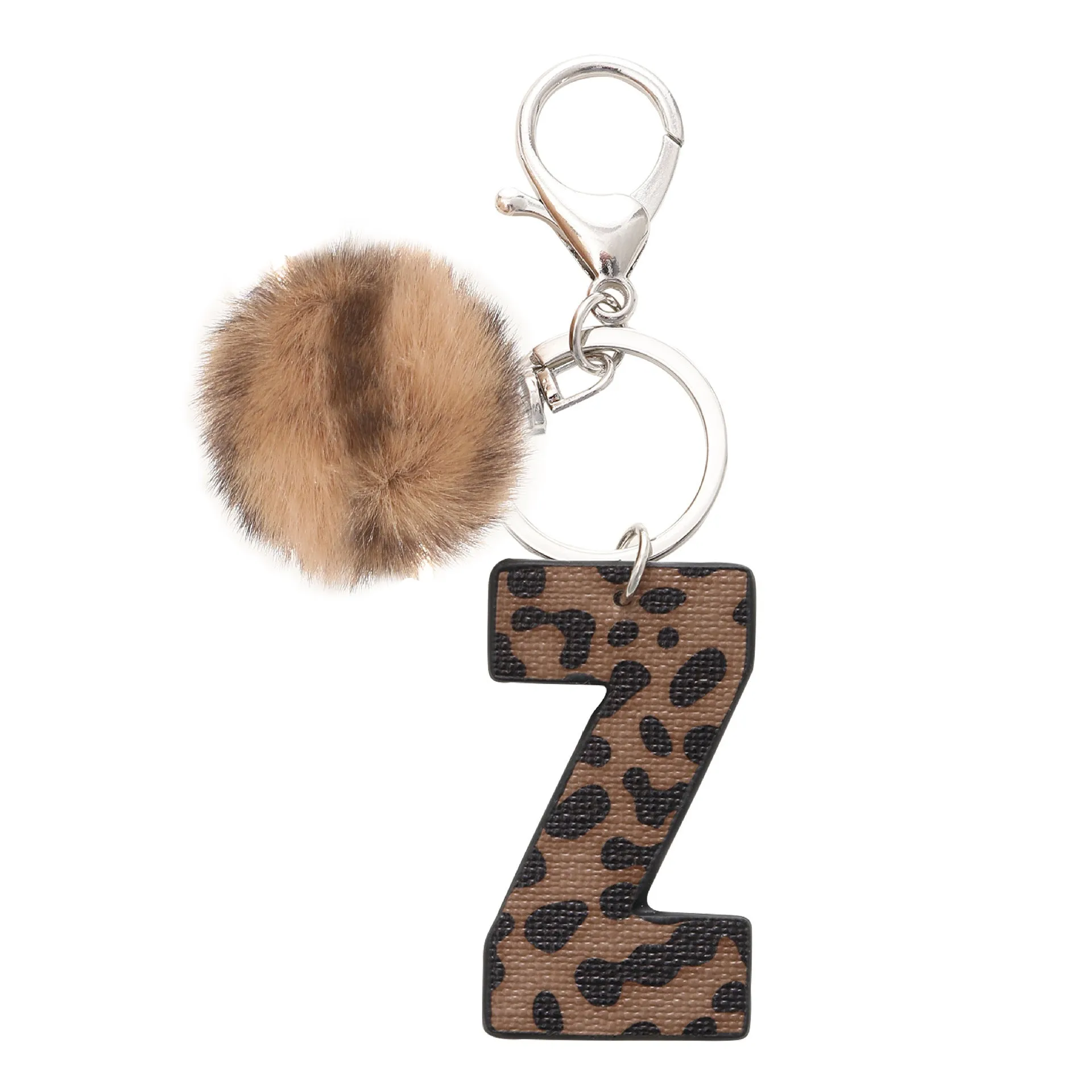 Retro leopard-print oil-edged letter acrylic keychain on artificial leather strap with metal keyring