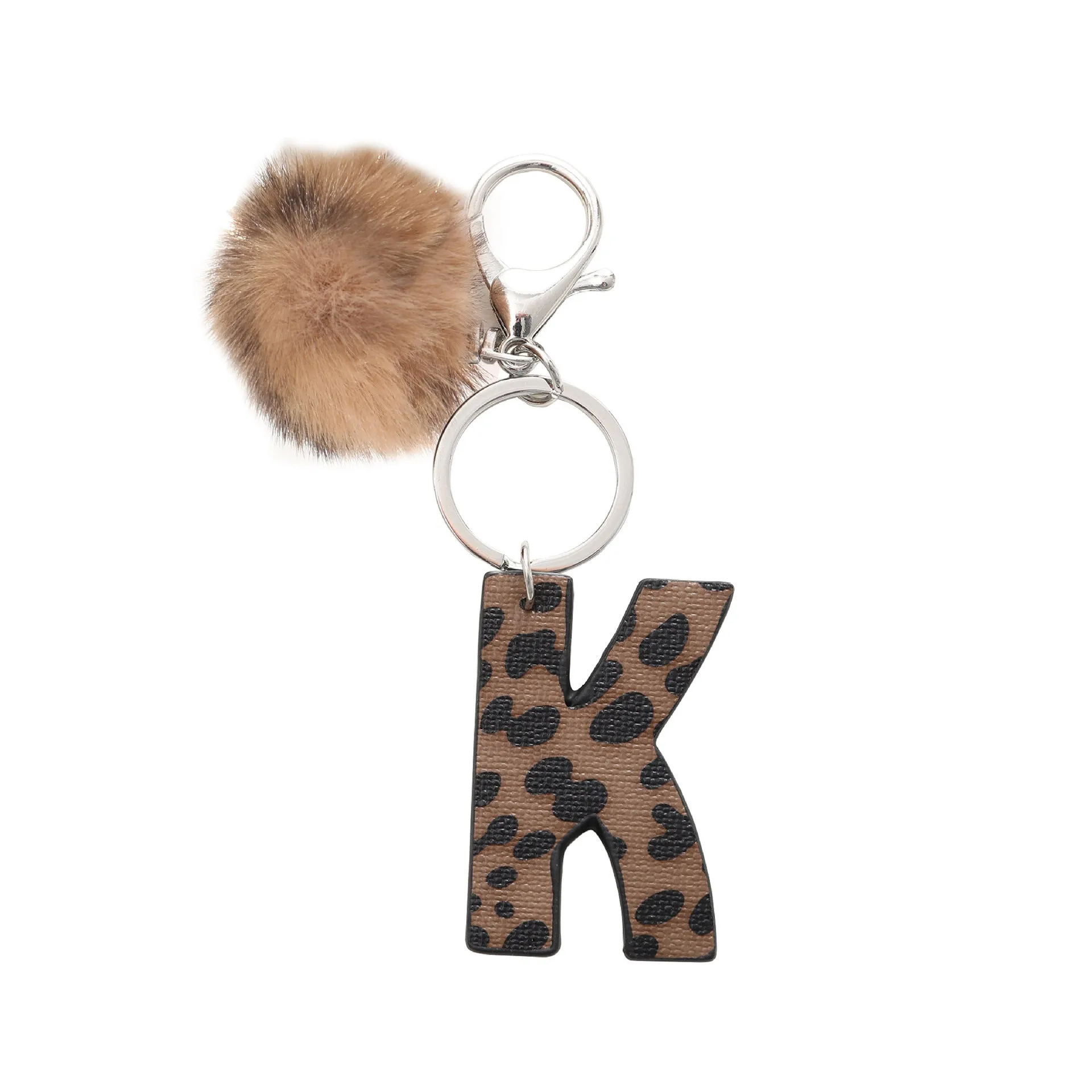 Retro leopard-print oil-edged letter acrylic keychain on artificial leather strap with metal keyring