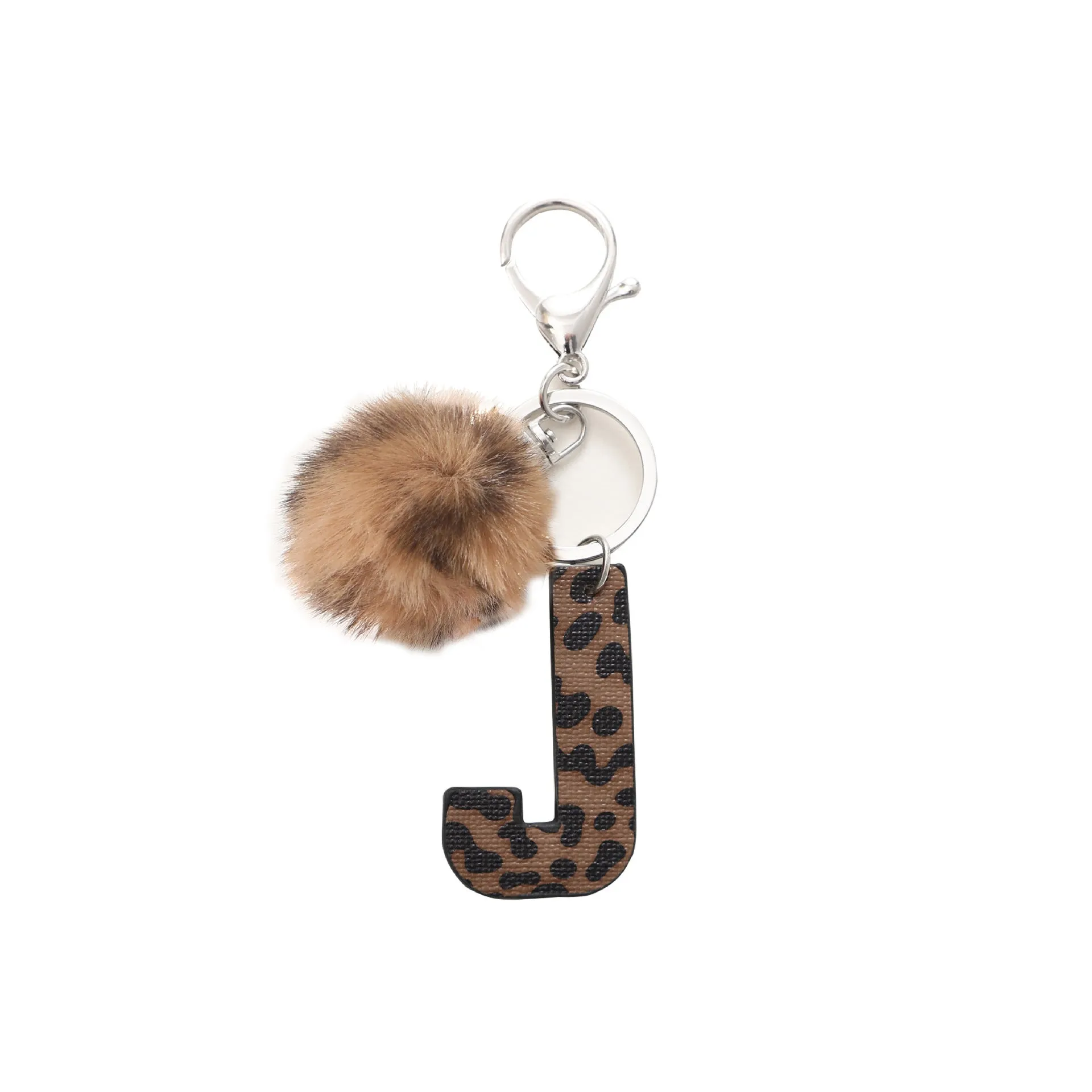 Retro leopard-print oil-edged letter acrylic keychain on artificial leather strap with metal keyring
