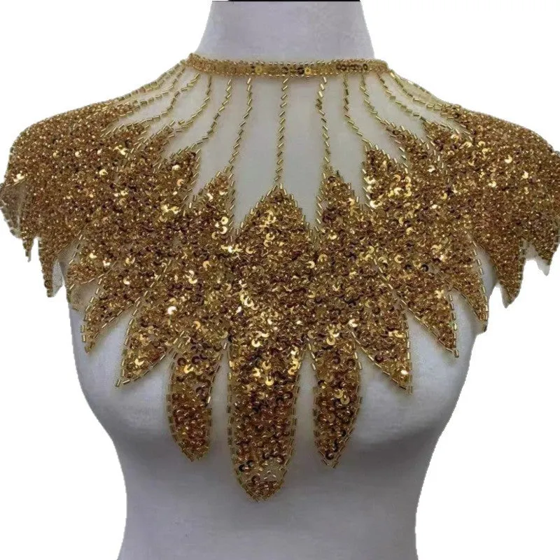 Champagne polyester bridal front and rear shawl draped over shoulders for wedding wear