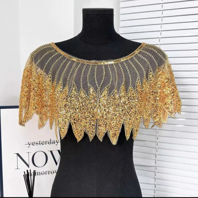 Champagne polyester bridal front and rear shawl draped over shoulders for wedding wear