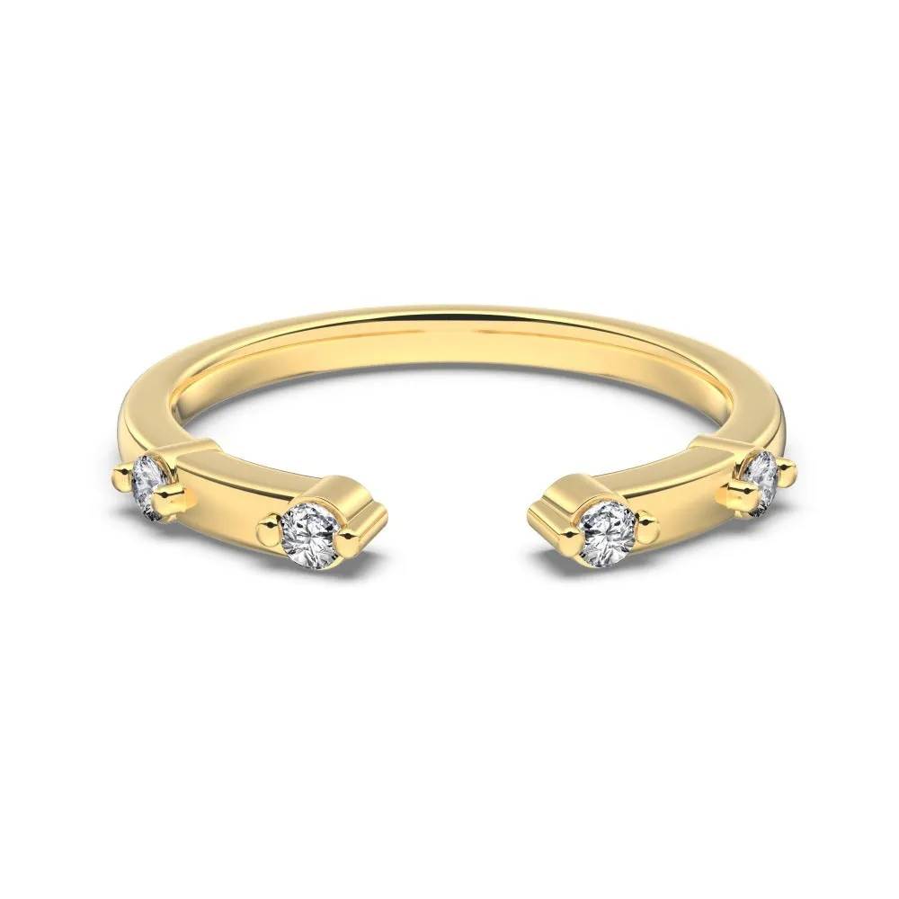 Sterling silver open ring with irregular wave design and adjustable opening on female hand