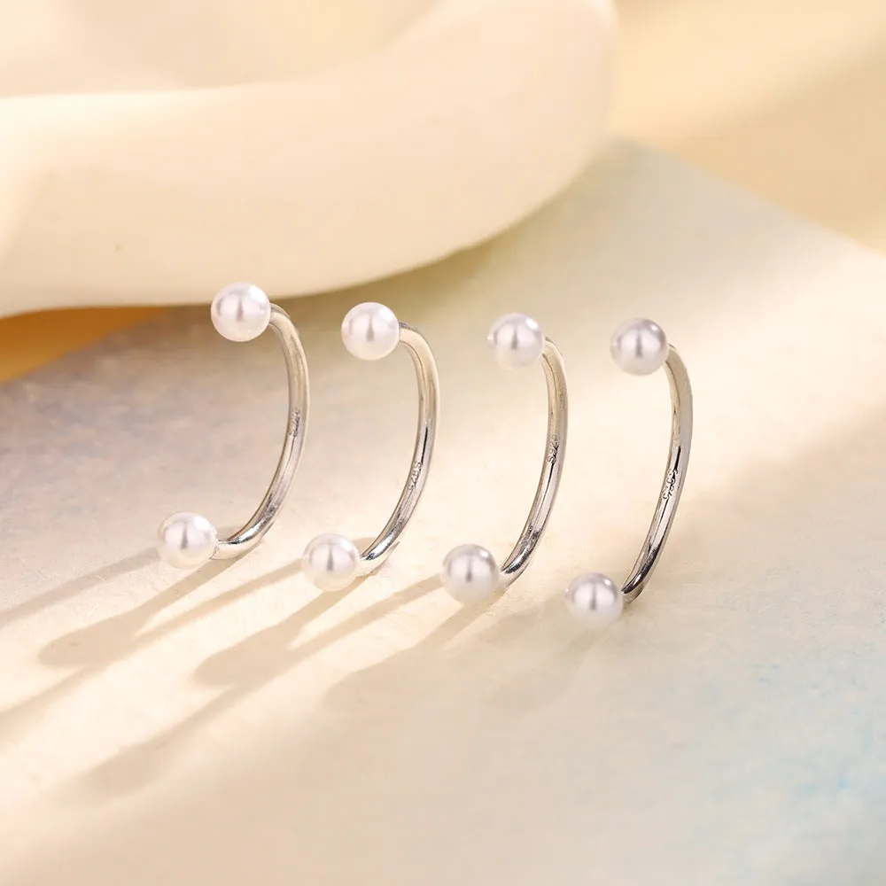 Smile Pearl Adjustable U-shaped Knuckle Tail Ring in white gold colour with pearl inlay on copper base
