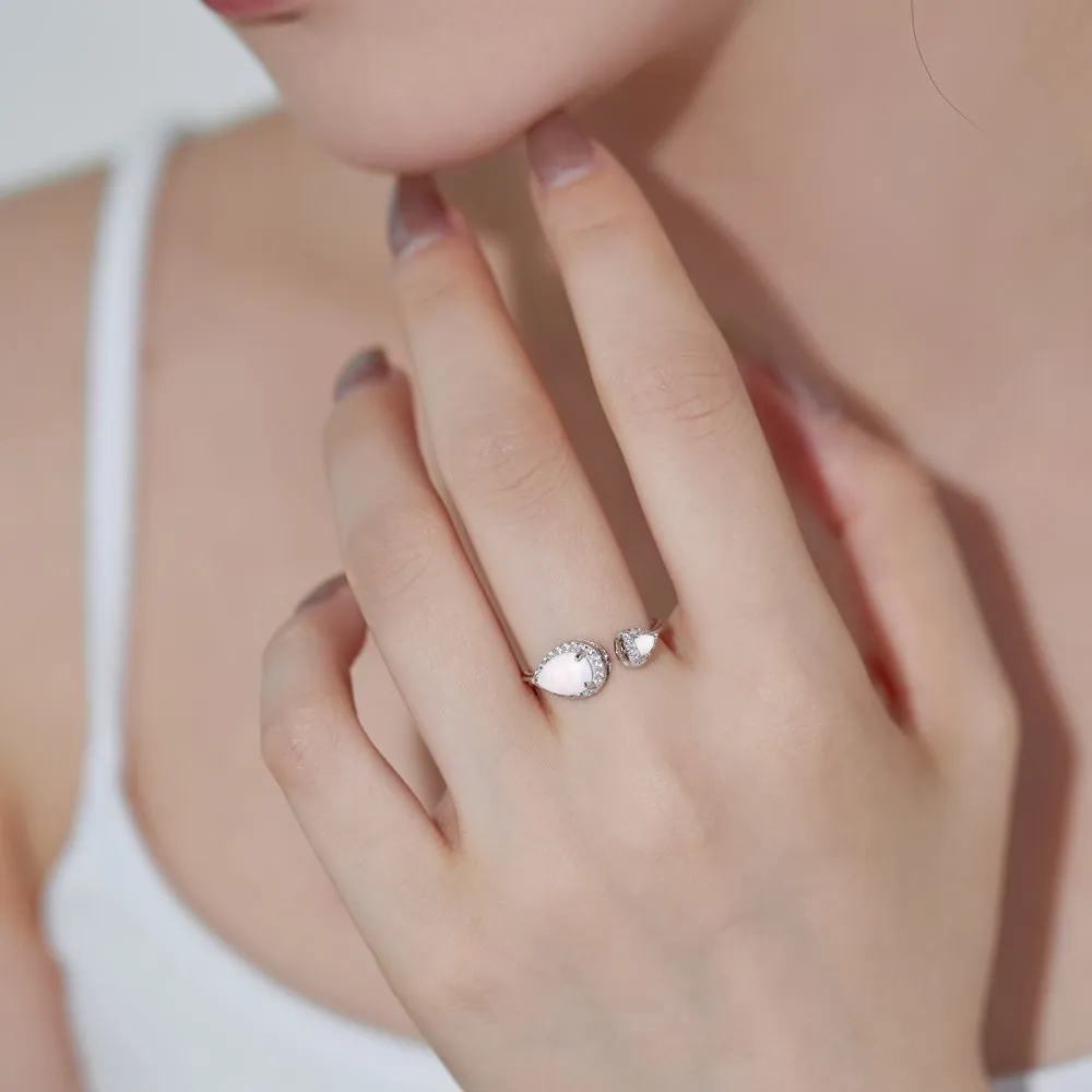 S925 sterling silver adjustable open mouth ring with blue drop-shaped fat triangle opal design geometric style
