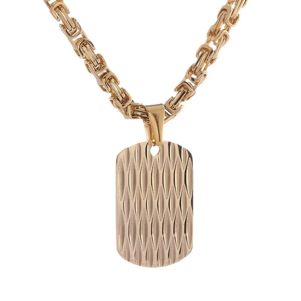 Titanium steel men's necklace with water ripple pendant and emperor chain in adjustable length