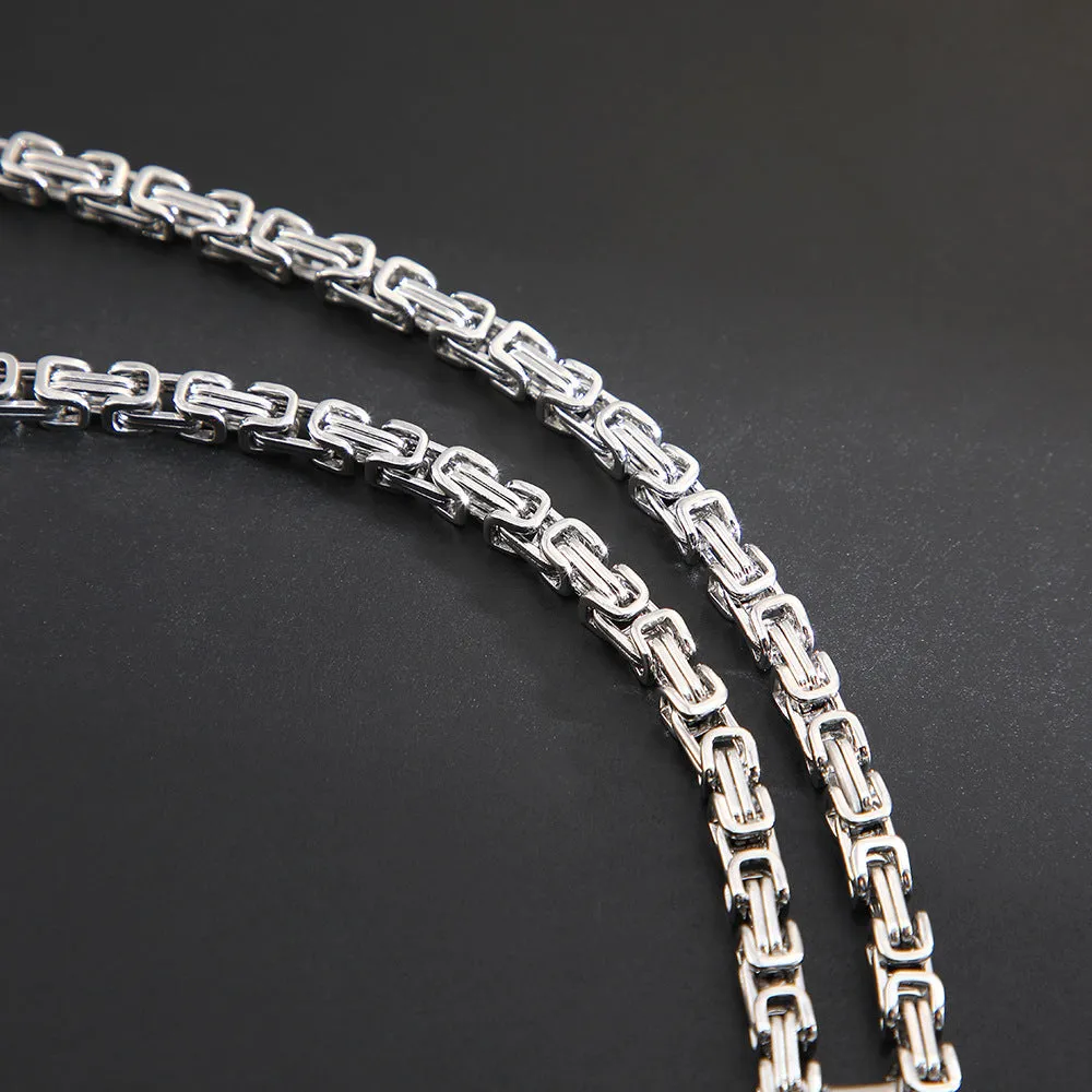 Titanium steel men's necklace with water ripple pendant and emperor chain in adjustable length