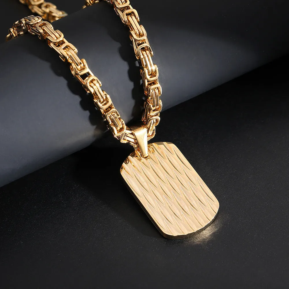 Titanium steel men's necklace with water ripple pendant and emperor chain in adjustable length