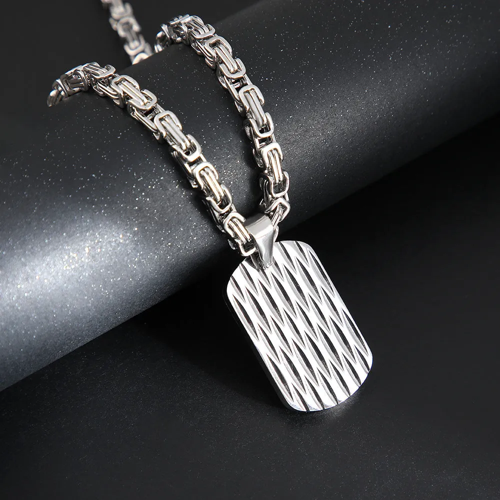 Titanium steel men's necklace with water ripple pendant and emperor chain in adjustable length