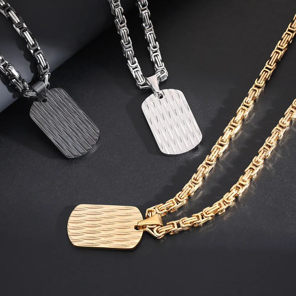 Titanium steel men's necklace with water ripple pendant and emperor chain in adjustable length