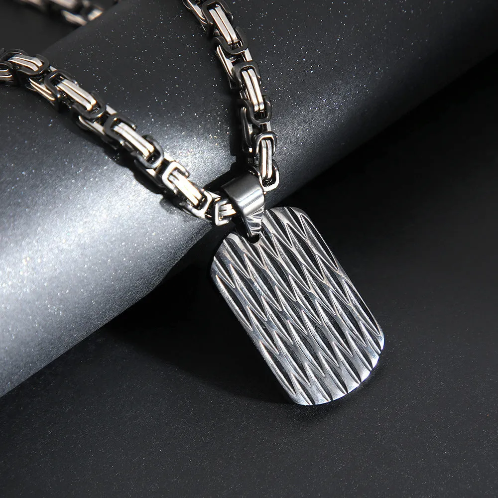 Titanium steel men's necklace with water ripple pendant and emperor chain in adjustable length