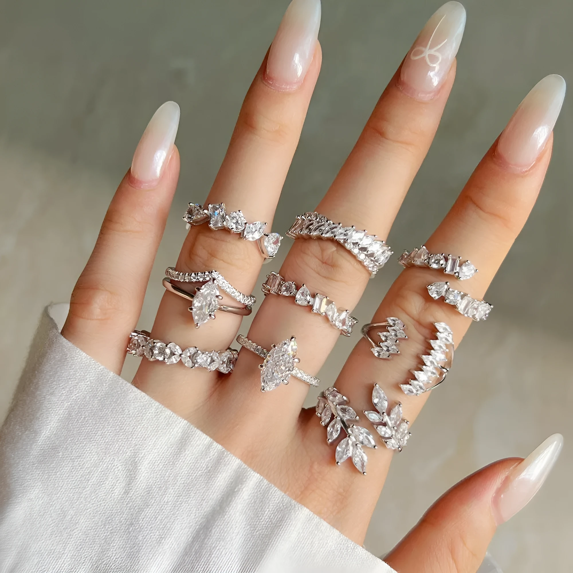S925 sterling silver geometric hexagon ring with adjustable opening on finger, white finish
