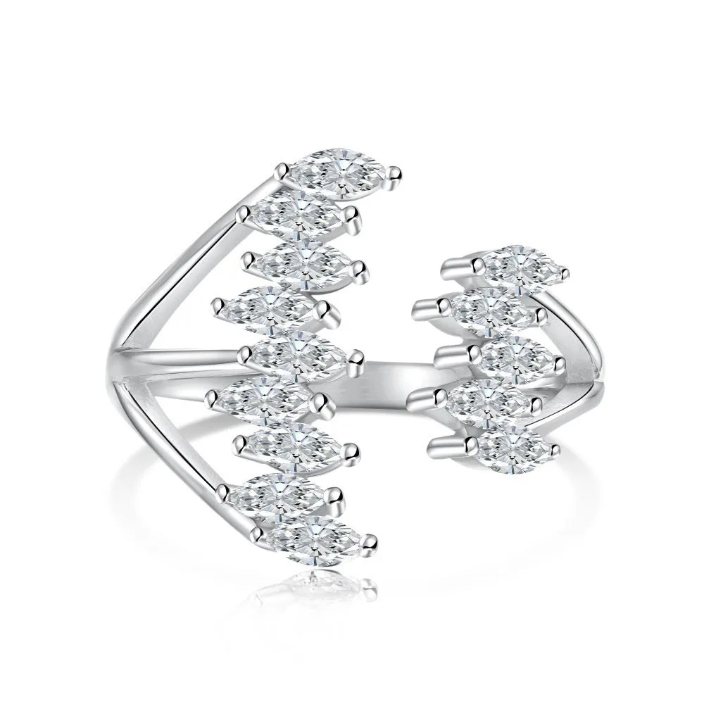 S925 sterling silver geometric hexagon ring with adjustable opening on finger, white finish