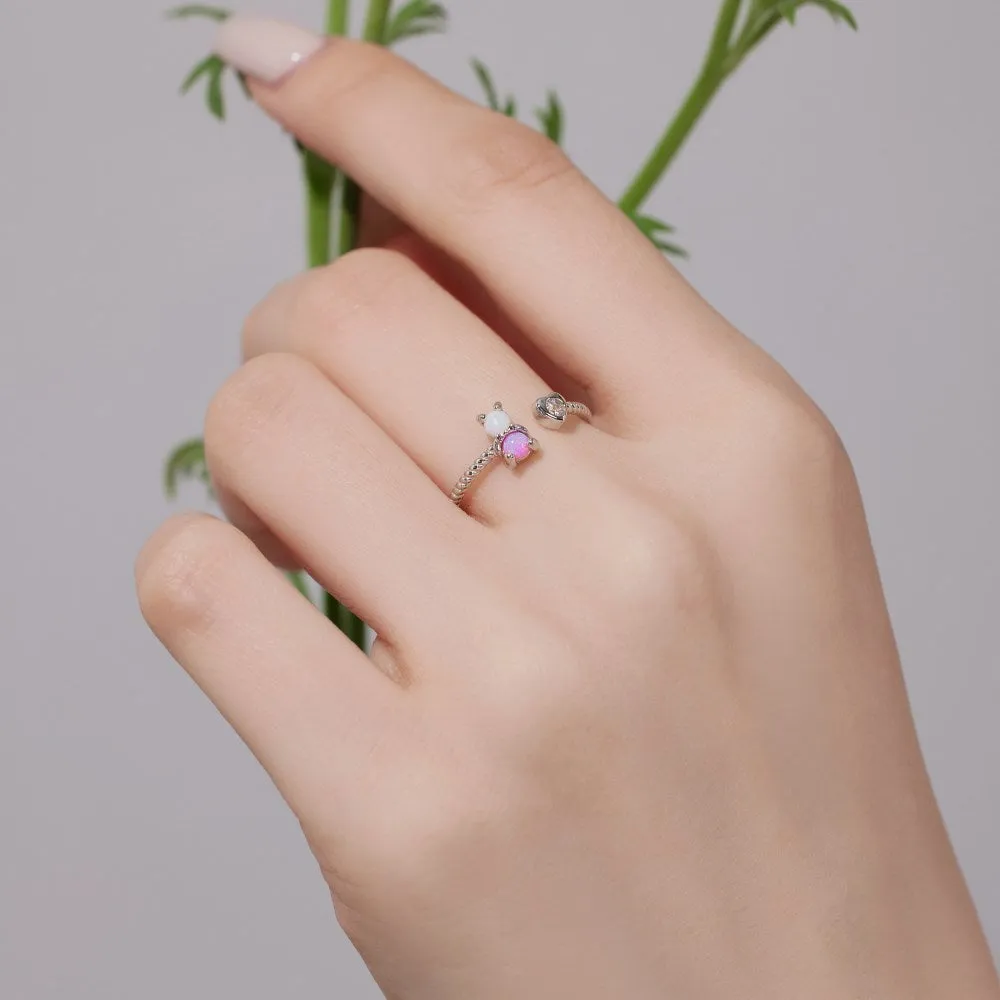 S925 sterling silver bear ring for women with Australian gemstone and zircon, adjustable opening heart shape style