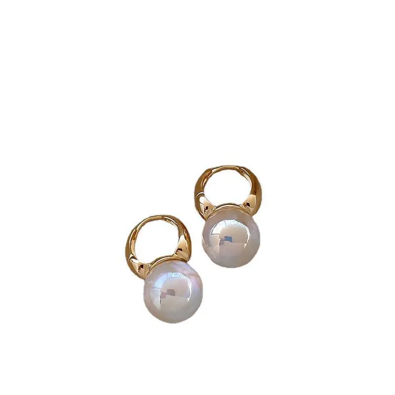 Mermaid pearl earrings for women copper clip on U shape 14K gold colour with white pearl centre