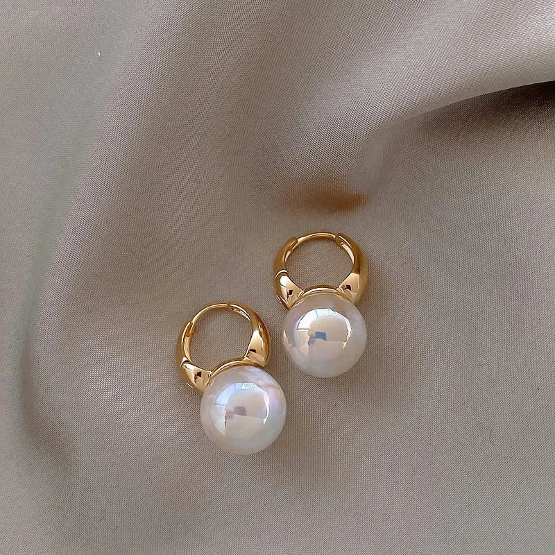 Mermaid pearl earrings for women copper clip on U shape 14K gold colour with white pearl centre