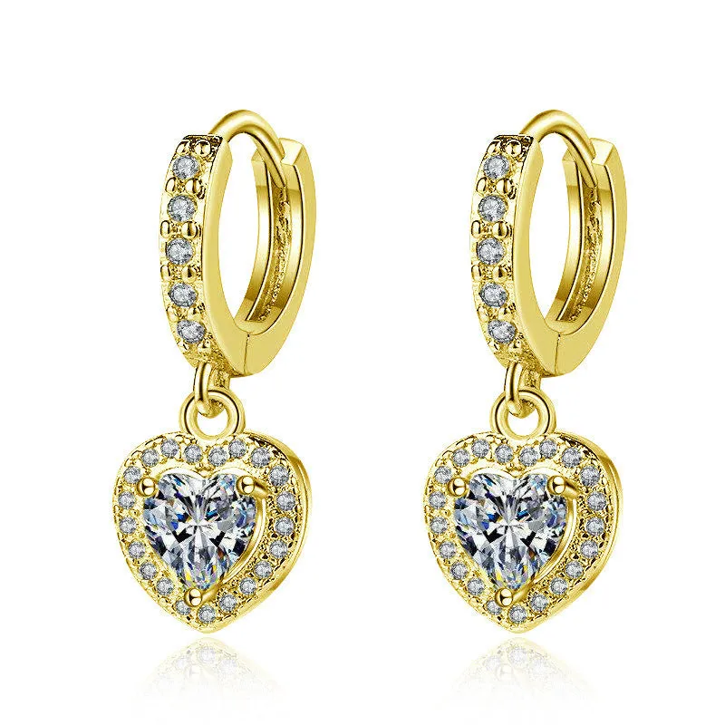 Copper inlaid zircon love earrings heart shape white gold colour electroplated women jewellery