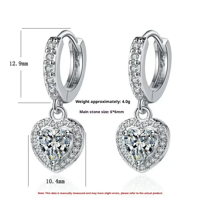 Copper inlaid zircon love earrings heart shape white gold colour electroplated women jewellery
