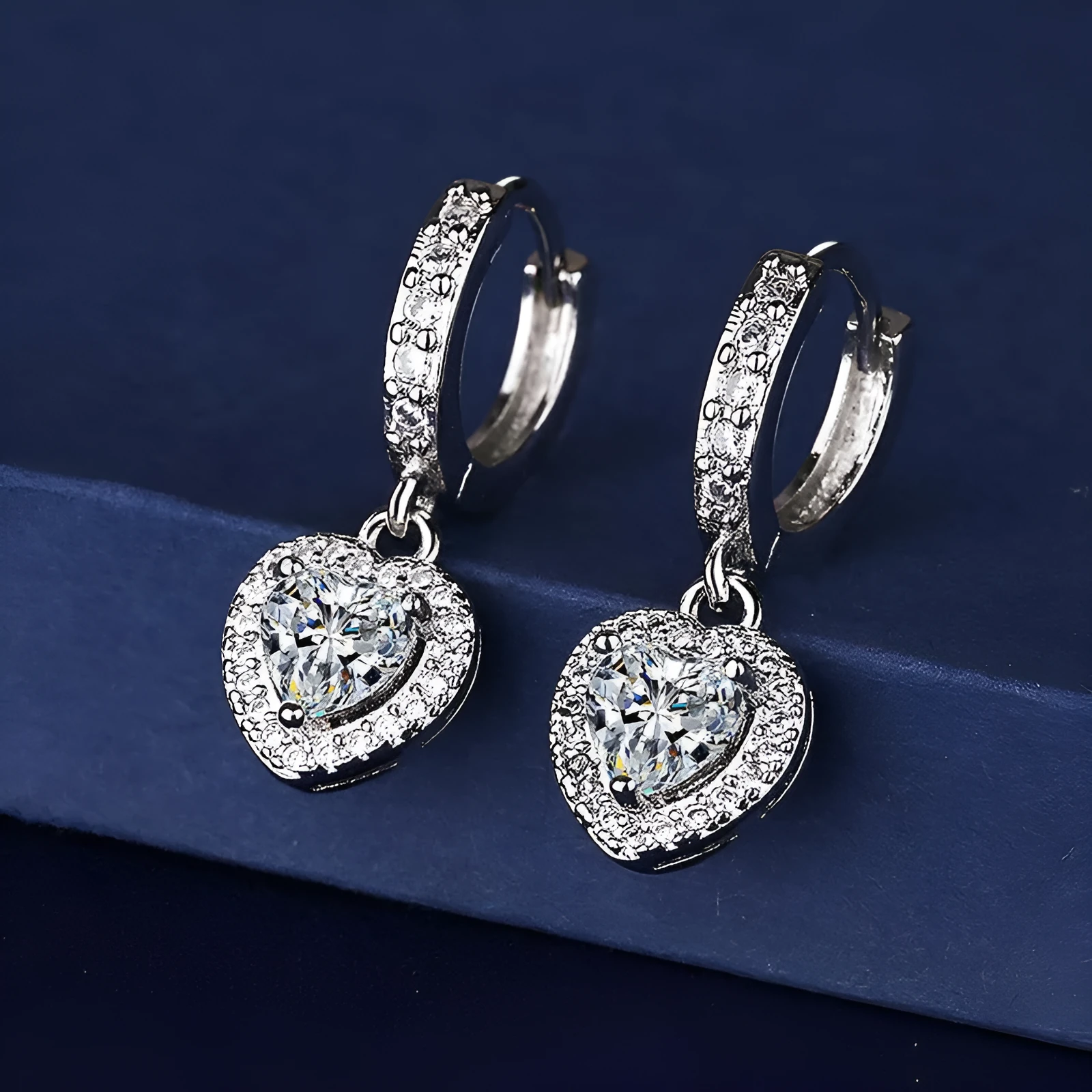 Copper inlaid zircon love earrings heart shape white gold colour electroplated women jewellery