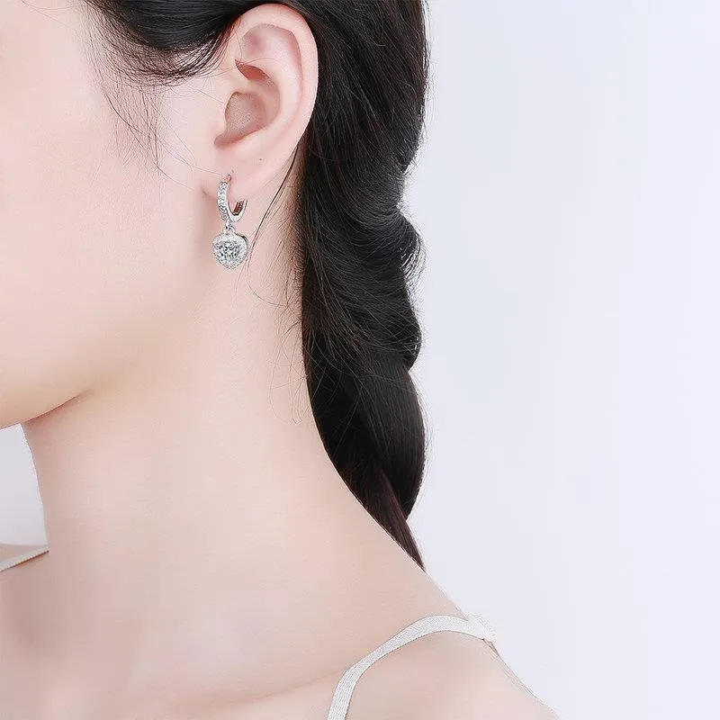 Copper inlaid zircon love earrings heart shape white gold colour electroplated women jewellery