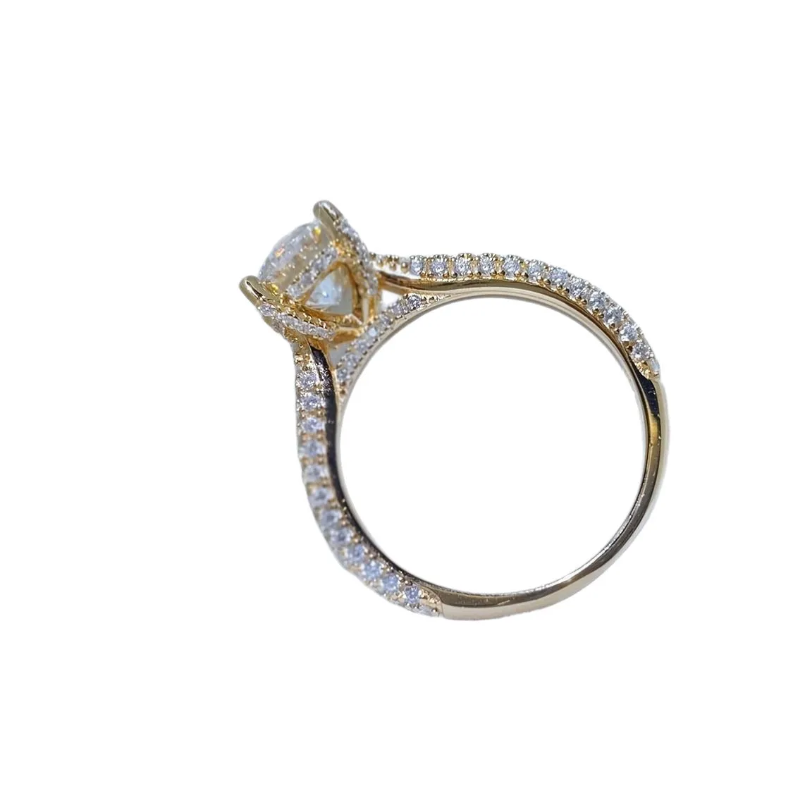 Copper plated moissanite diamond ring for women, alloy band, Style1, on white background