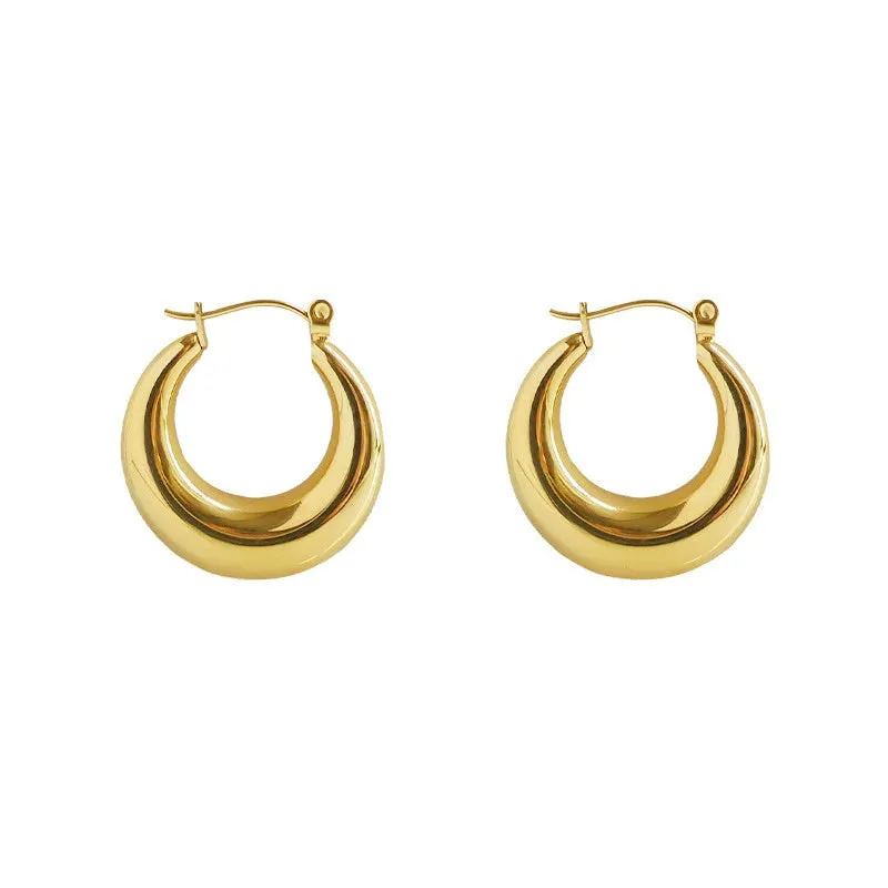 Metal circle hoop earrings for women, silver needle, electroplated gold finish, 40mm outer diameter