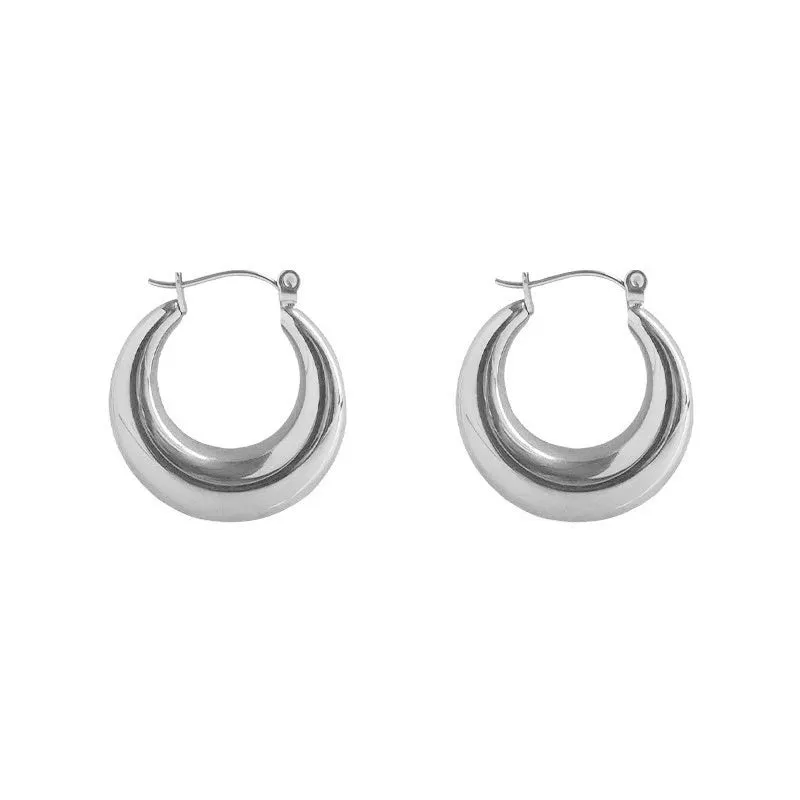 Metal circle hoop earrings for women, silver needle, electroplated gold finish, 40mm outer diameter