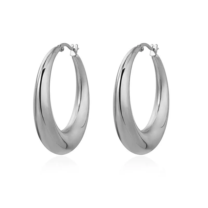 Metal circle hoop earrings for women, silver needle, electroplated gold finish, 40mm outer diameter