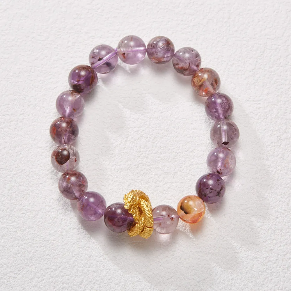 Purple ghost jade crystal bracelet with nine purple charm and animal zodiac modelling