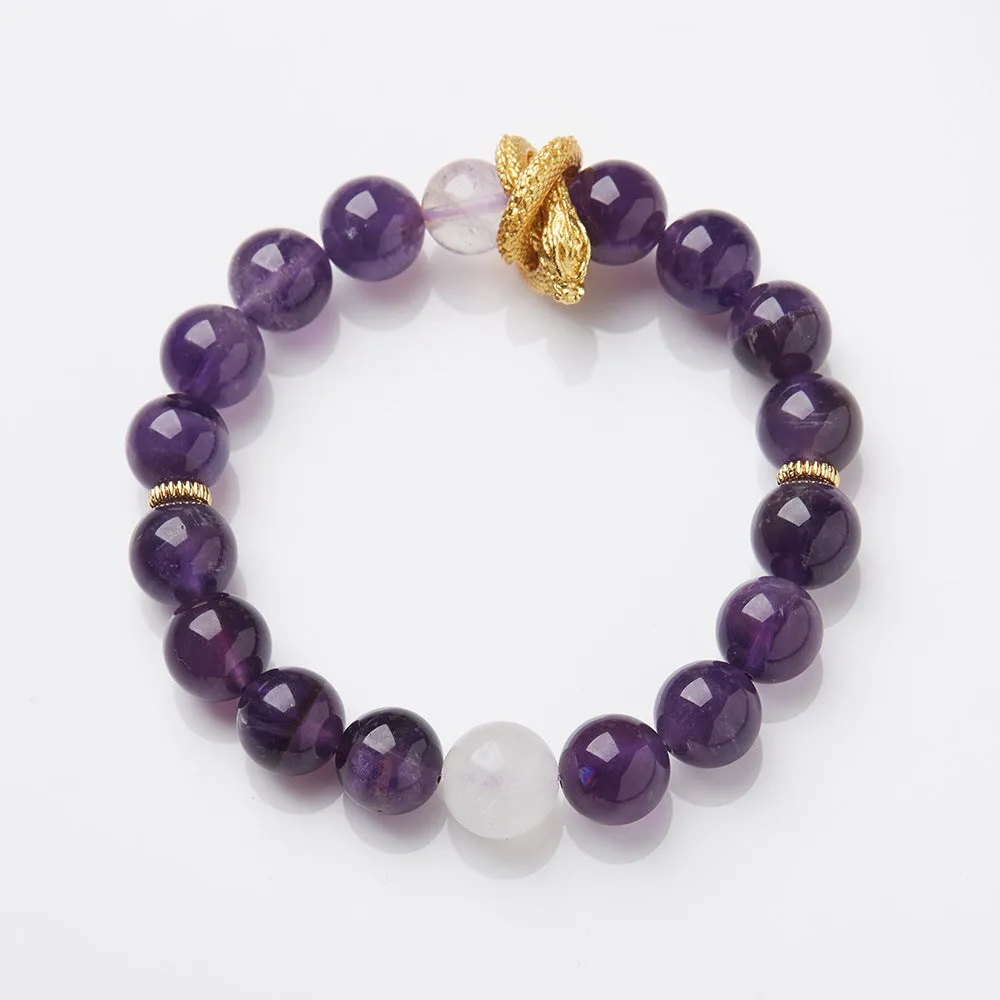 Purple ghost jade crystal bracelet with nine purple charm and animal zodiac modelling