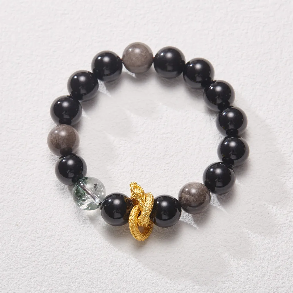 Purple ghost jade crystal bracelet with nine purple charm and animal zodiac modelling