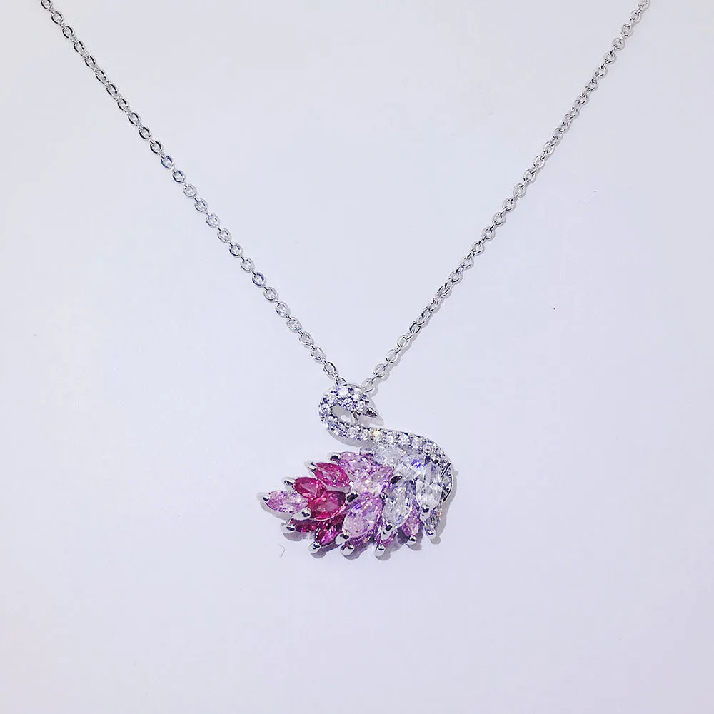 Alloy swan pendant necklace on snake bones chain, adjustable 51-80cm, available in nine colour options including silver and rose gold