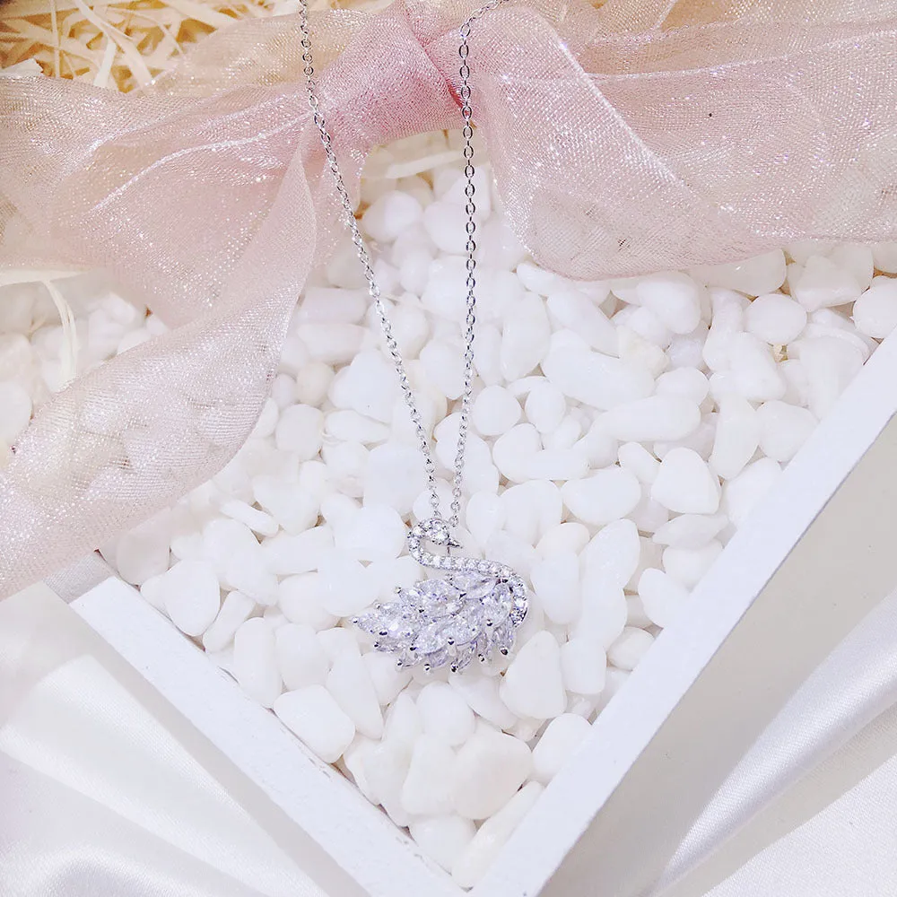 Alloy swan pendant necklace on snake bones chain, adjustable 51-80cm, available in nine colour options including silver and rose gold