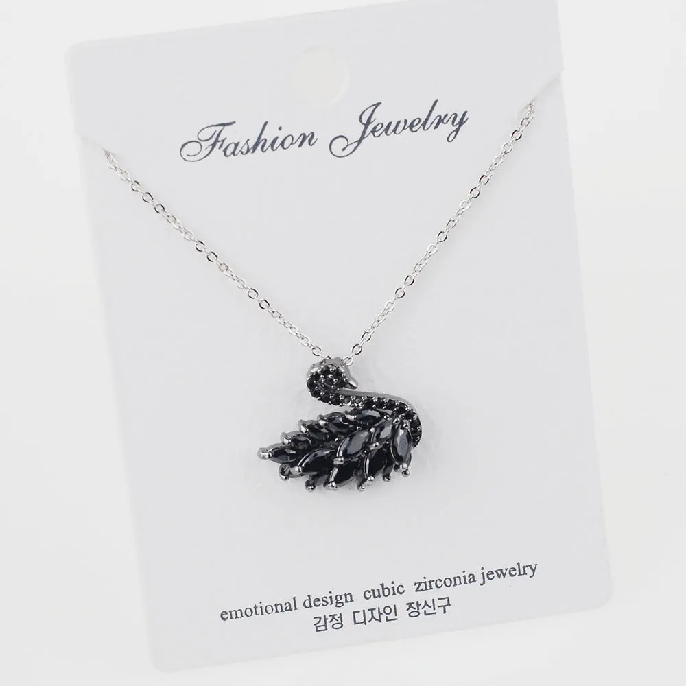 Alloy swan pendant necklace on snake bones chain, adjustable 51-80cm, available in nine colour options including silver and rose gold