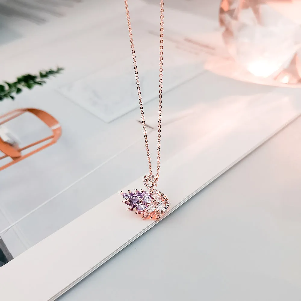 Alloy swan pendant necklace on snake bones chain, adjustable 51-80cm, available in nine colour options including silver and rose gold
