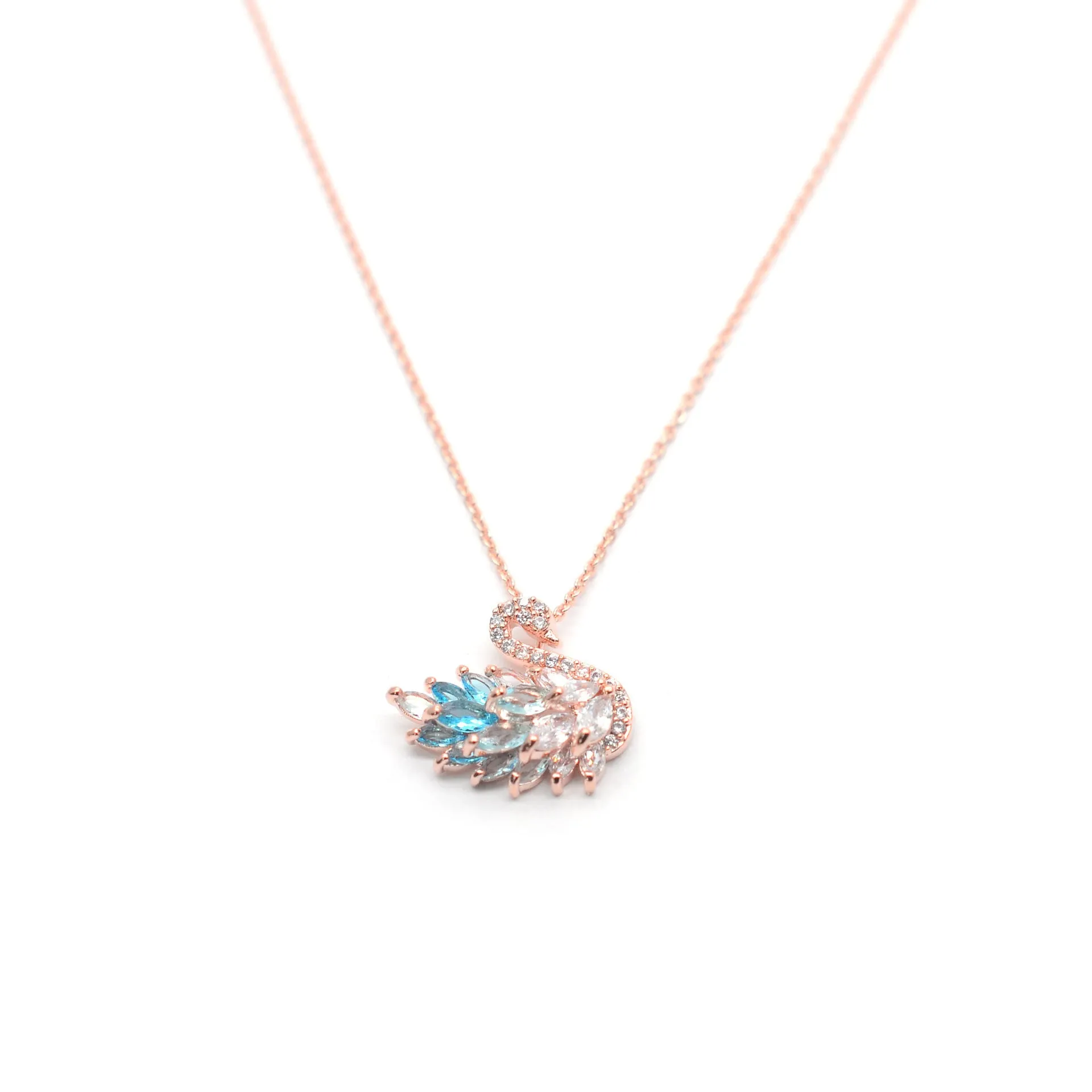 Alloy swan pendant necklace on snake bones chain, adjustable 51-80cm, available in nine colour options including silver and rose gold