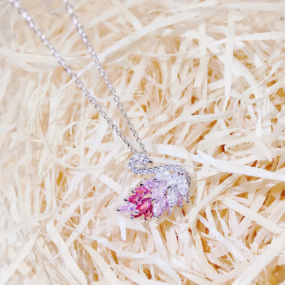 Alloy swan pendant necklace on snake bones chain, adjustable 51-80cm, available in nine colour options including silver and rose gold